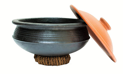 Black Earthen Biriyani Pot 2 Litre with Lid