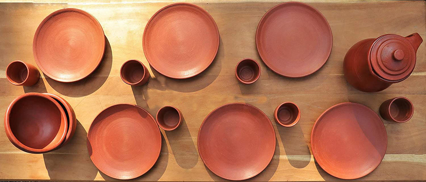Red Clay Pot for Drinking with Glass Set