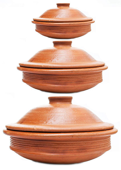 Red Clay Pot Set with Lid(1,2,3Litre)