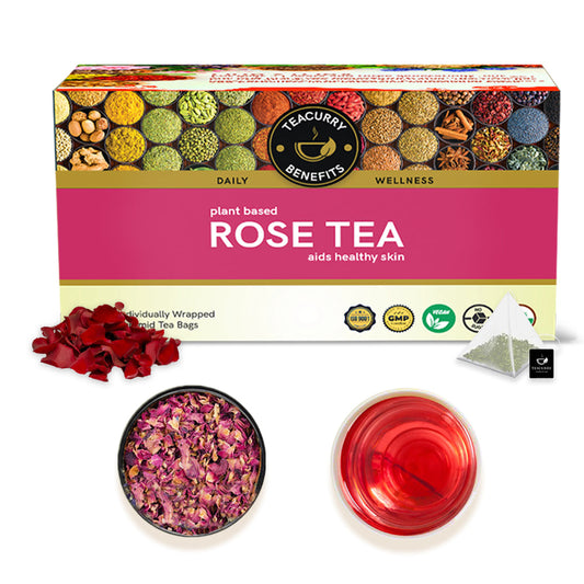Rose Petal Tea (1 Month Pack, 30 Tea Bags) - Helps in Digestion, Skin Health, Immunity, Relaxation