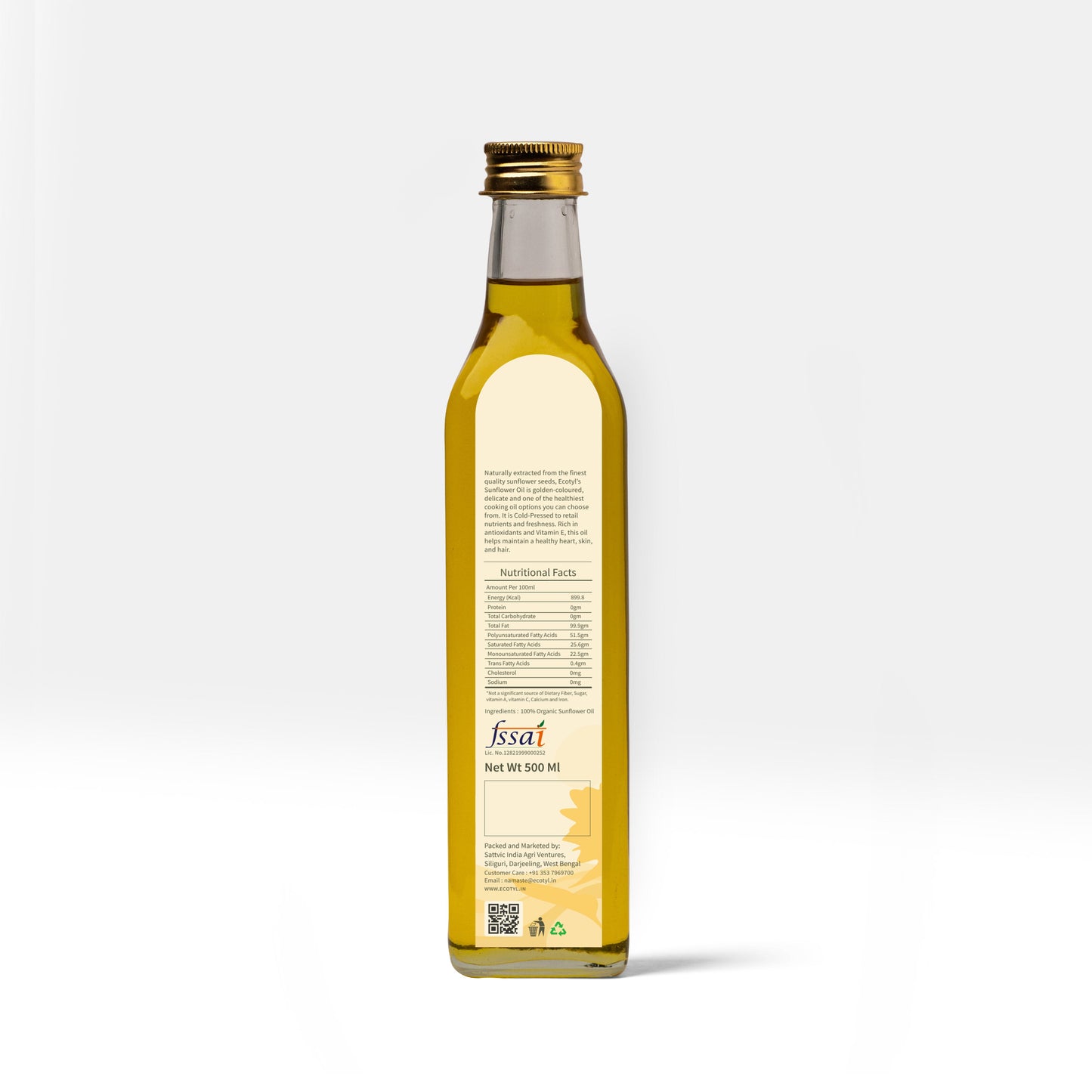 Organic Cold-Pressed Sunflower Oil ( 500 g )